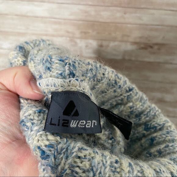 Vintage Liz Wear Turtleneck Pointelle Knit Sweater Blue Mohair 90s Beach Size S - Picture 4 of 7